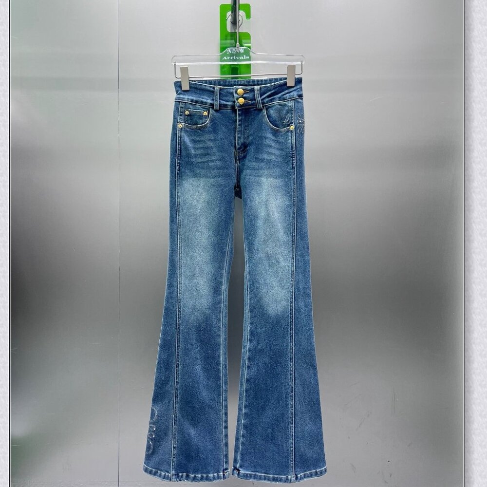 Loewe High-Waisted Gold Button Flare Jeans